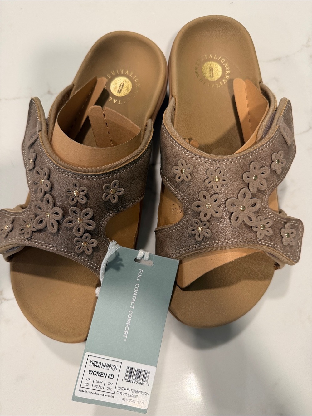 REVITALIGN Taupe Floral Comfort Slide Mules